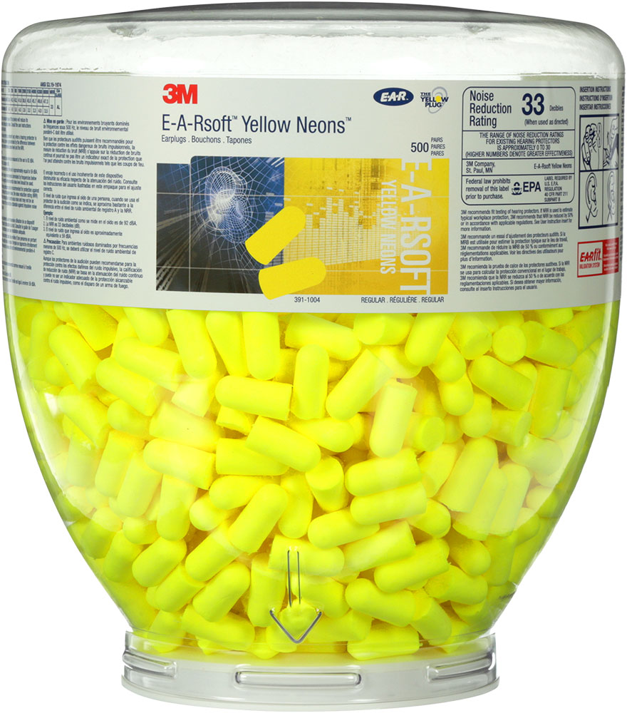 3M E-A-RSOFT YELLOW NEONS ONE TOUCH REFILL EARPLUGS, 33DB