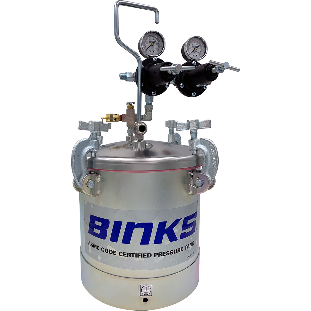 BINKS 2.8GAL ZINC PRESSURE POT
SS LID 2 REGULATOR NO AGITATOR