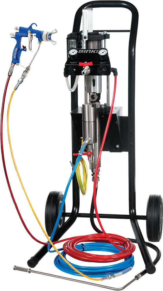 BINKS 1231 31:1 PUMP SYSTEM 
CART MOUNTED, U-CUPS, AA4400
FLAT TIP, AIR ASSIST, 100MESH
FILTER, 5GAL SIPHON, 50&#39; WHIP
HOSE