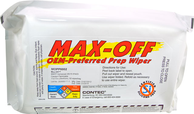 BAG(50) CONTEC WIPE 11&quot;x17&quot; MAX-OFF, 85/15 IPA/DI, MBPP 