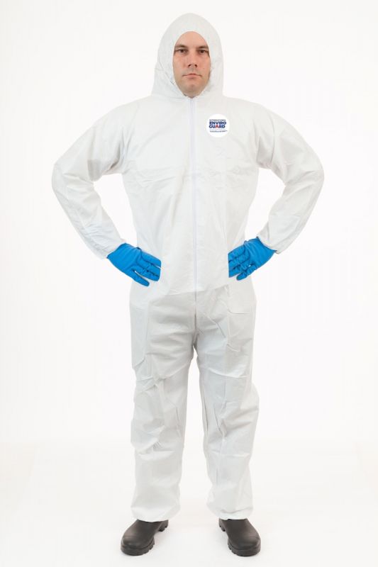 CASE(25) ENVIROGUARD COVERALL 
XXXLARGE, MICROPORUS w/HOOD, 
ELASTIC WRIST &amp; ANKLE